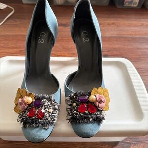G·2 Blue Suede Embellished Heels – Made in Brazil, Size 7M